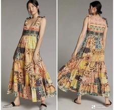 NWT Anthropologie Geisha Designs Rosalinda Patchwork Maxi Dress Med 100% Cotton picture