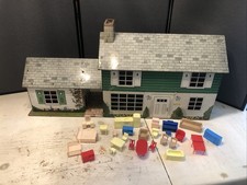 Marx Style Tin Lithograph Vintage 1950’s Two-Story Dollhouse -Furniture Included picture