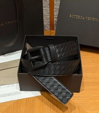 Bottega Veneta Men's Black Intrecciato Leather Belt Black Buckle With Box picture