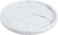 Decorative Round Marble Tray,8 Inches Diameter, Natural White Stone Vanity Or... picture