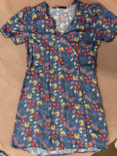 Zara Woman Floral Mini Dress XS Blue Red Yellow Button Front Flutter Sleeve picture