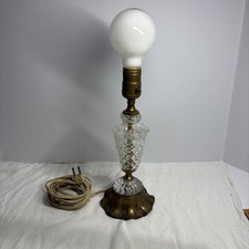 Vintage Glass Brass table lamp RARE Collectible Pattern Crystal Geometric  ID picture