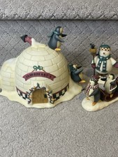 Debbie Mumm Igloo House Elderberry s Home Penquins Lighted 1999 3-Piece Set picture