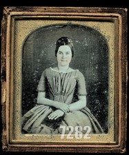 1/6 Sealed Daguerreotype Photo Pretty Woman Holding Book Smiling Tinted 1800s picture