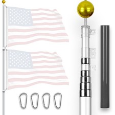 G128 20Ft Telescoping Aluminum Silver Flagpole | Flag NOT Included picture