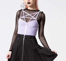 Killstar Lost In Sin Velvet Crop Top Pastel Lilac Pentagram Gothic Kawaii S NWT picture