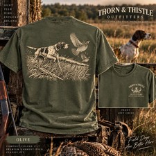 Thorn & Thistle Vintage Upland Bird Pointer Dog Hunting T-Shirt Unisex picture