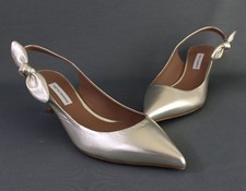 Tabitha Simmons NWOB Women's Gold Bow Accent Slingback Pump Shoe 39 1/2 US 9.5 picture