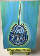 Original OOAK ACEO “Mr. Horseshoe Crab” Abstract ocean life nautical  picture