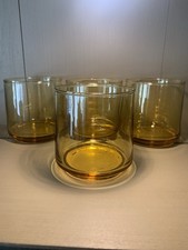 Vintage Libbey Amber Stackable Lowball Glasses MCM Rocks Tumbler 3.5” Set of 4 picture