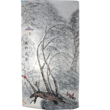 1993 Chinese Unmounted Ink Painting Makuri Snow Scene Willow Horse Riders picture