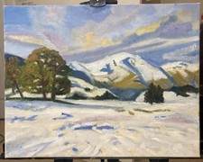Original Oil Painting Snowy Mountain Landscape Unframed 11x14 inches picture