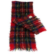 Yarrowvale Mohair Wool Scarf Woven in Scotland Red Green Plaid 48 X 10 In picture