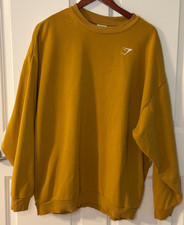 Gymshark Mens M Mustard Yellow Oversized Crewneck Sweatshirt Logo Streetwear picture