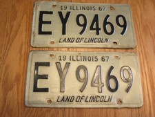 Vintage 1967 License Plate IL Land of Lincoln EY 9469 Set of 2 picture