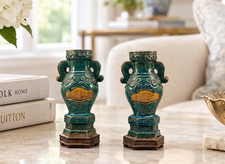 Pair Early 17th-Century Chinese Turquoise & Amber Vases - Ming Dynasty picture
