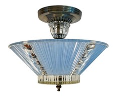 Antique Vtg 1930s 1940s Art Deco Nouveau Bubble Glass Blue Ceiling Light picture