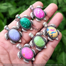 Larimar & Mix Gemstone Tortoise Pendants Lot 925 Sterling Silver Plated Jewelry picture