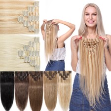Full Head Clip In Human Hair Extensions Remy Beauty 7/8PCS Black Blonde Piano US picture