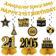 11Pcs 21St Birthday Decorations Kit for Men Women, Black Gold Happy 21St Birthda picture