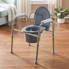 3in1 Adult Toilet Seat Potty Chair Folding Commode Bedside Portable Gray 350 Lbs picture