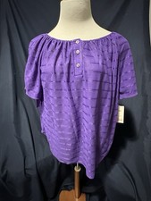 Vintage 70s purple Peasant blouse horizontal metallic lines dead Stock Blouse picture