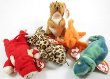 Lot of FIVE Ty Teenie Beanie Babies, Goldie, Nuts, Iggy, Freckles & Snort picture