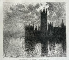 CLAUDE MONET Engraving Eau Forte Etching Parliament Of London Setting Sun 1902 picture
