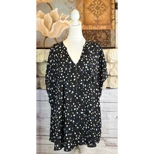 Torrid Black White Blue Polka Dot Zip Front Harper Blouse Size 3X picture