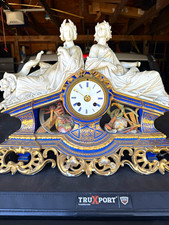 Title: Antique Style French Figural Mantel Clock Blue Gold Ornate 20 Lbs picture