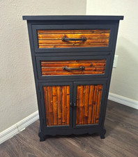 Vintage Burnt Bamboo and Rattan Accent Cabinet Mid- Century Modern Bohemian picture