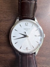 Tissot T-Classic PR 100 Men’s Swiss Quartz Watch White Dial Date Leather Strap N picture