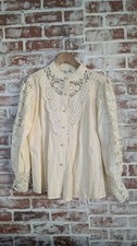 NWT Cream Crochet Lace Blouse Victorian Boho Romantic Cottagecore Button XXL picture