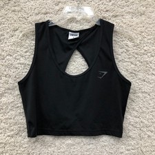 Gymshark Tank Top Shirt Medium Adult Black Power Open Back Cropped Gym Womens M picture