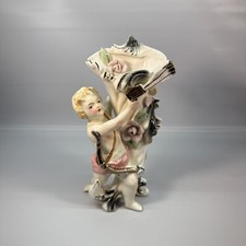 Vintage Japanese Porcelain Cherub Figural Rose Flower Cornucopia Bud Vase picture