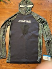 Cressi Cobia Hooded Rash Guard Men's M Green Camo 1mm Neoprene UPF 50+ picture