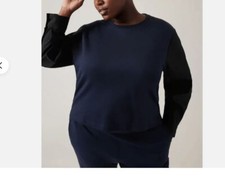ATHLETA Plus Navy with Black Sleeve Harlow Hybrid Sweatshirt Top 1X Double list picture
