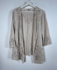 Monoreno Womens Boho Floral Embroidered Open Front Linen Cardigan Medium Beige picture