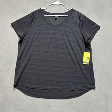 NWT Xersion Shirt Women 2X Plus Black Striped V-Neck Short Sleeve Performance picture