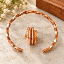 100% Pure Copper Bracelet & Ring – Adjustable Cuff, Handmade Wellness Jewelry picture