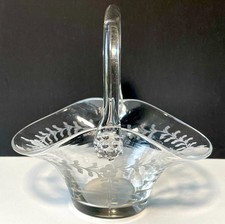 Antique HAWKES Engraved Handled Petite Glass Basket - SIGNED picture