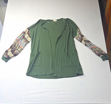 BiBi Women's One Size Open Front Knit Cardigan Long Sleeve Paisley Green picture