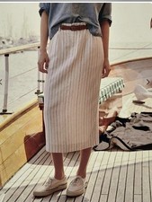 The Great. The Pleated Column Skirt in Cream Pinstripe Skirt Waist 29 picture