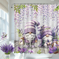 Lavender Shower Curtain Purple Farmhouse Floral Gnome Shower Curtain For picture