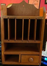 Vintage Wood Desktop Organizer Mail Sorter Letter Holder with Drawer picture