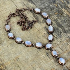 Valentines Sale Natural Rainbow Moonstone Copper Chain Electroformed Necklace picture