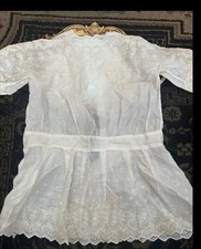 Antique White Doll Dress Baby Or Large Doll Dress Lacey Embroidery picture