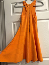 Ted Baker Women’s Size 2 Orange Solid Knit Fit & Flare Knee Dress Zip Round picture