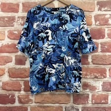 Chicos T Shirt Womens XL Blue Multicolor Floral Abstract 100% Pima Cotton Top picture