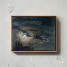 1800s Cloudy Midnight Landscape Painting Giclee Canvas Print picture
